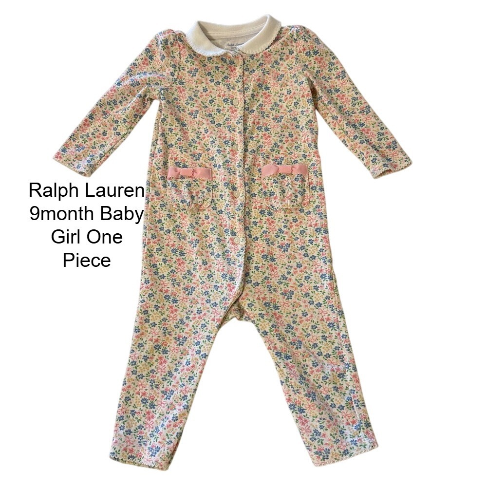 Ralph Lauren baby girl floral one piece romper Cotton 9 months Peter Pan collar